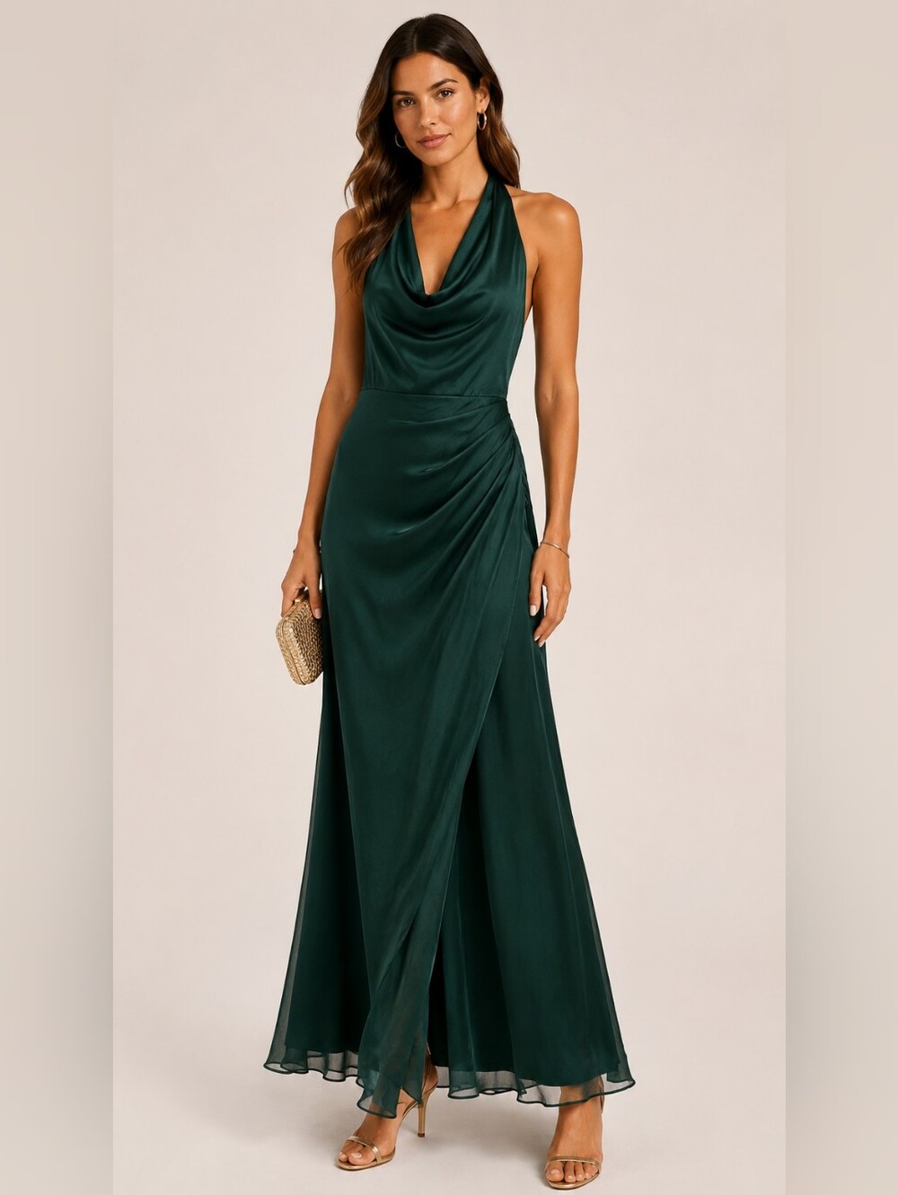 Celebrate by DB Studio Juniper Halter Cowl Neck Formal Maxi Dress NWT Size 4